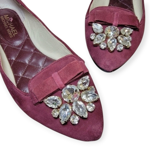 Michael Kors Felicity Merlot suede Flats with rhinestones Holiday Size 6.5 - Picture 2 of 15